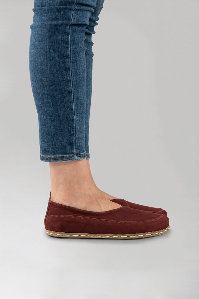 Burgundy Barefoot Cross Ballet Flats - Atlantis Handmade Shoes -