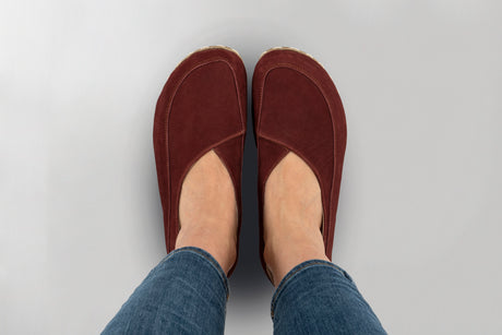 Burgundy Barefoot Cross Ballet Flats - Atlantis Handmade Shoes - 
