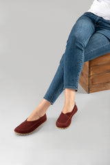 Burgundy Barefoot Cross Ballet Flats - Atlantis Handmade Shoes -
