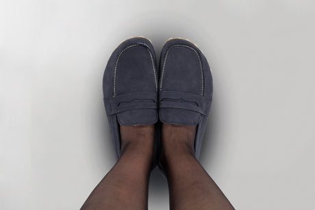 Men's Navy Nubuck Penny Loafers - Atlantis Handmade Shoes - 