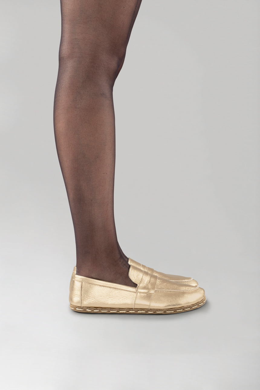 Men's Gold Penny Loafers - Atlantis Handmade Shoes - 