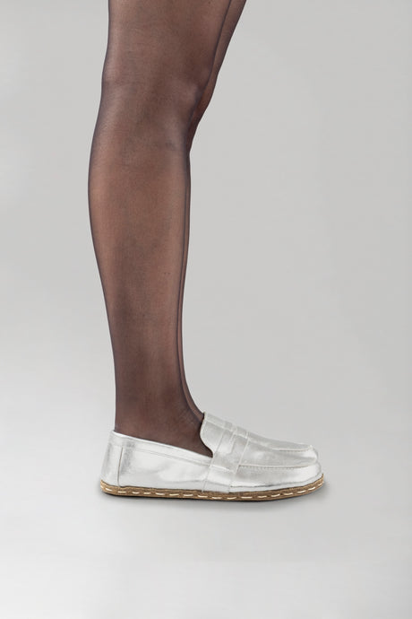 Men's Silver Penny Loafers - Atlantis Handmade Shoes - 