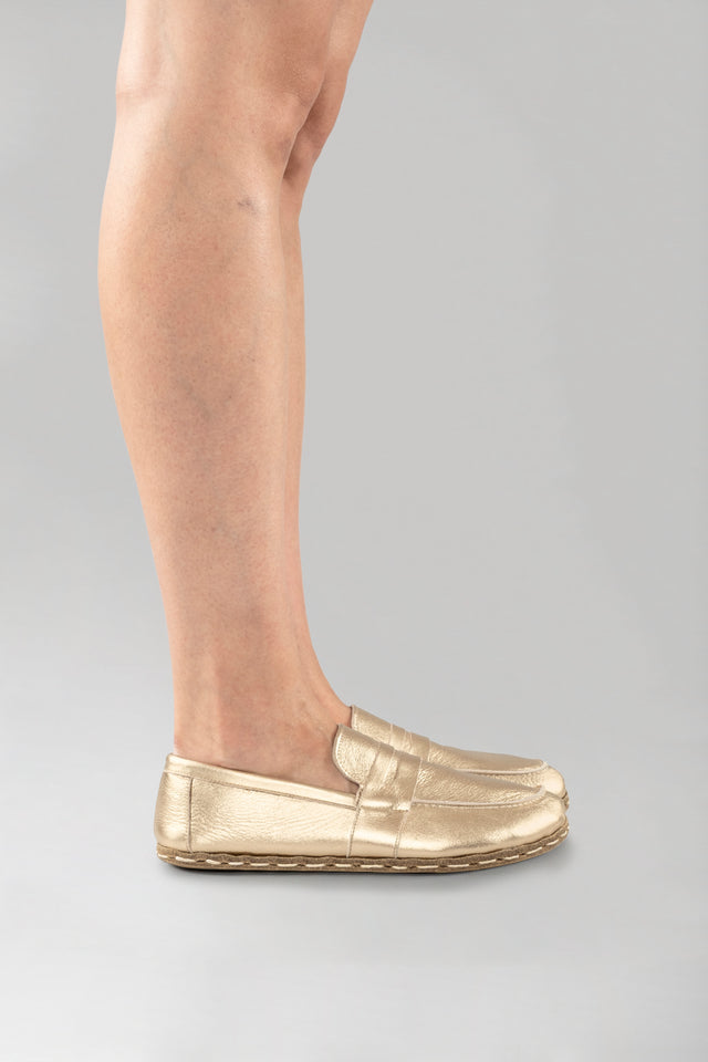 Men's Gold Penny Loafers - Atlantis Handmade Shoes -
