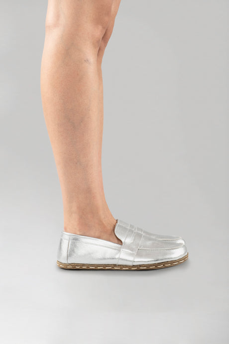 Men's Silver Penny Loafers - Atlantis Handmade Shoes - 