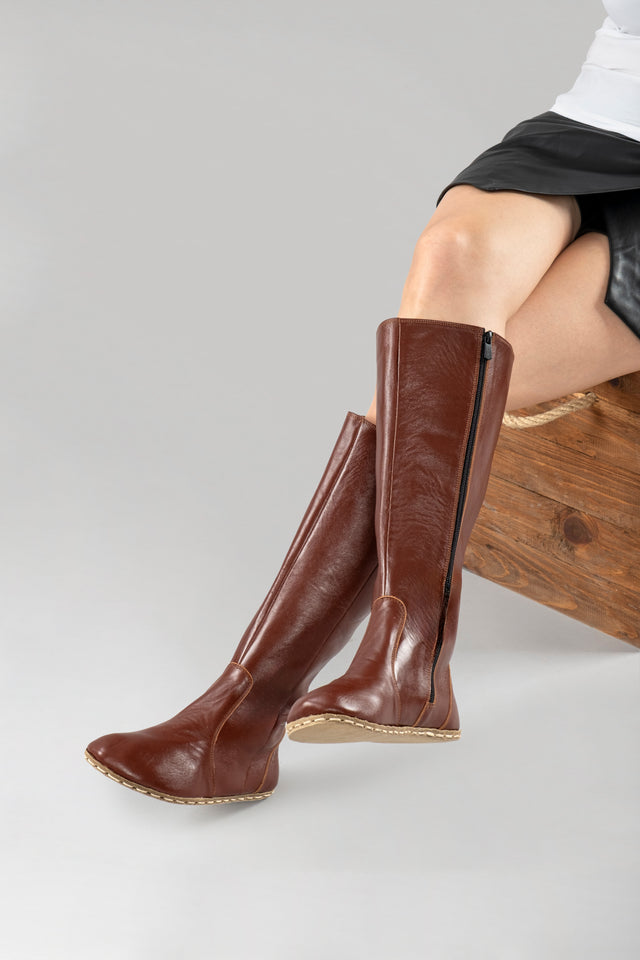 Women's Peru Brown Barefoot Knee High Boots - Atlantis Handmade Shoes - 