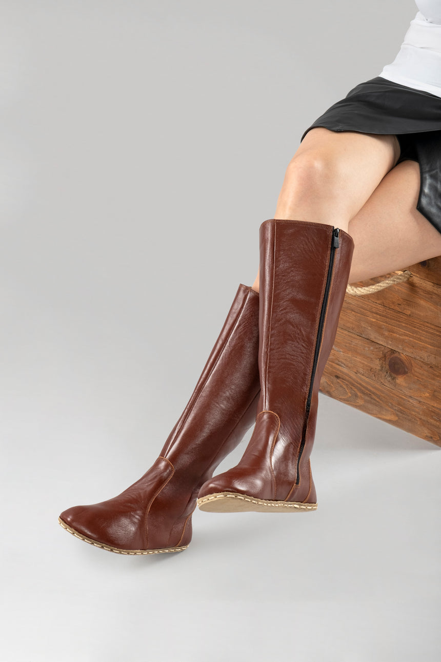 Women's Peru Brown Barefoot Knee High Boots - Atlantis Handmade Shoes - 