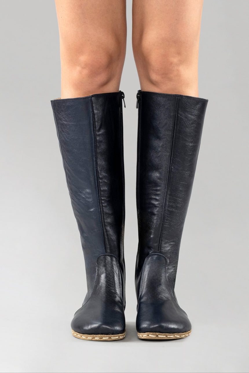 Women's Black Barefoot Knee High Boots - Atlantis Handmade Shoes - 