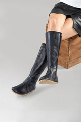 Women's Black Barefoot Knee High Boots - Atlantis Handmade Shoes -