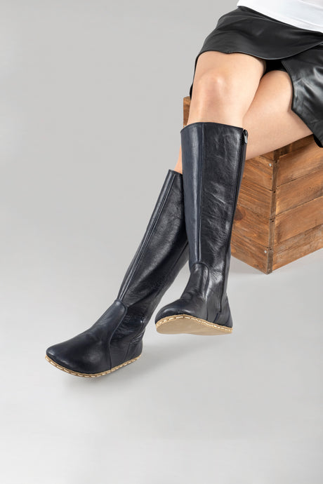 Women's Black Barefoot Knee High Boots - Atlantis Handmade Shoes - 