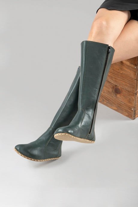 Women's Bottle Green Barefoot Knee High Boots - Atlantis Handmade Shoes - 