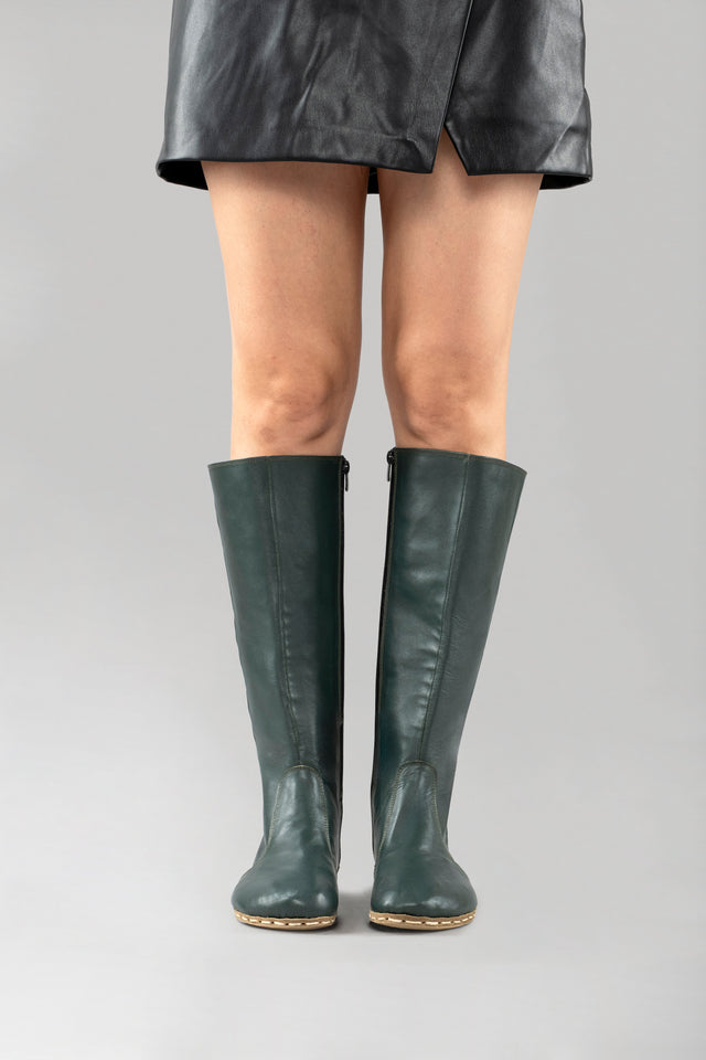 Women's Bottle Green Barefoot Knee High Boots - Atlantis Handmade Shoes -