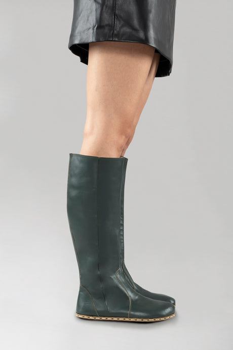 Women's Bottle Green Barefoot Knee High Boots - Atlantis Handmade Shoes - 