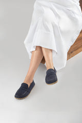 Men's Navy Nubuck Penny Loafers - Atlantis Handmade Shoes -