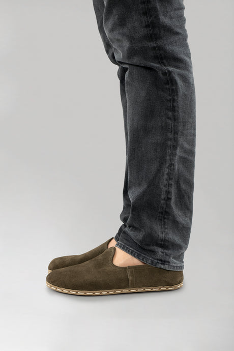 Men's Khaki Green Suede Barefoots - Atlantis Handmade Shoes - 