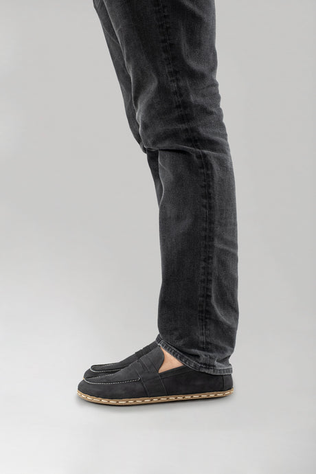 Men's Black Nubuck Penny Loafers - Atlantis Handmade Shoes - 