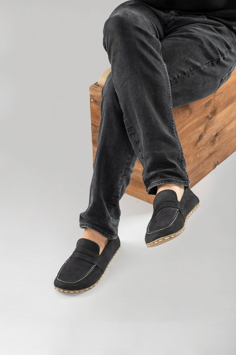 Men's Black Nubuck Penny Loafers - Atlantis Handmade Shoes - 