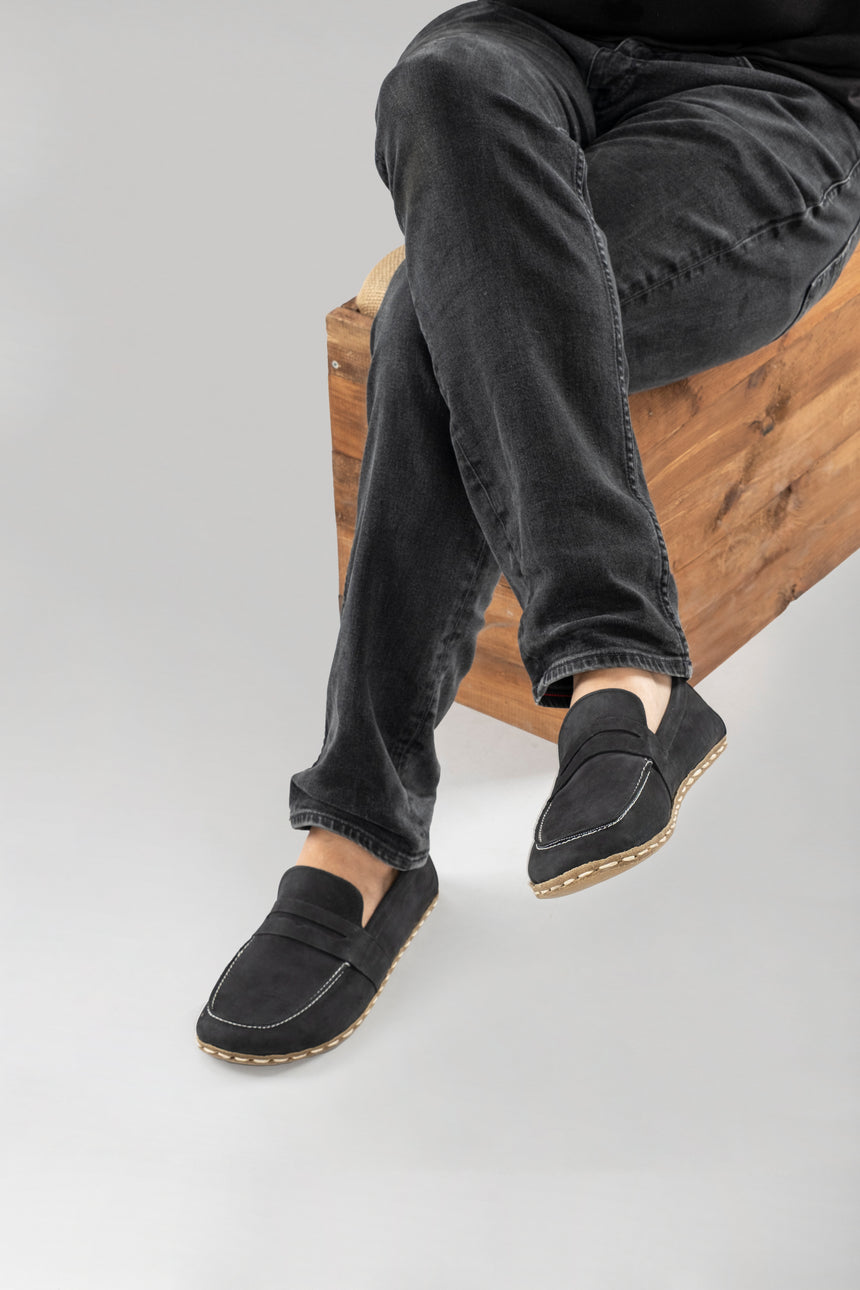 Men's Black Nubuck Penny Loafers - Atlantis Handmade Shoes - 