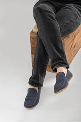 Men's Navy Nubuck Moccasins - Atlantis Handmade Shoes -