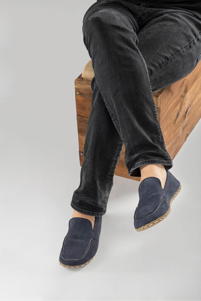 Men's Navy Nubuck Moccasins - Atlantis Handmade Shoes -