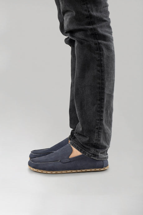 Men's Navy Nubuck Moccasins - Atlantis Handmade Shoes - 