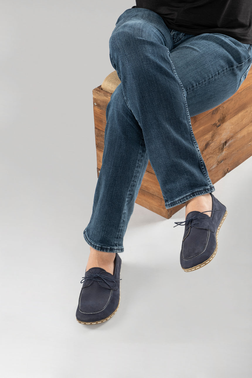 Men's Navy Nubuck Dock Shoes - Atlantis Handmade Shoes - 