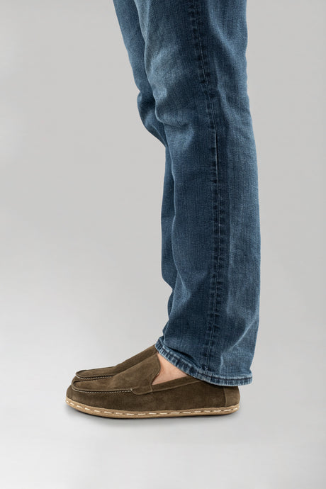 Men's Khaki Green Suede Moccasins - Atlantis Handmade Shoes - 