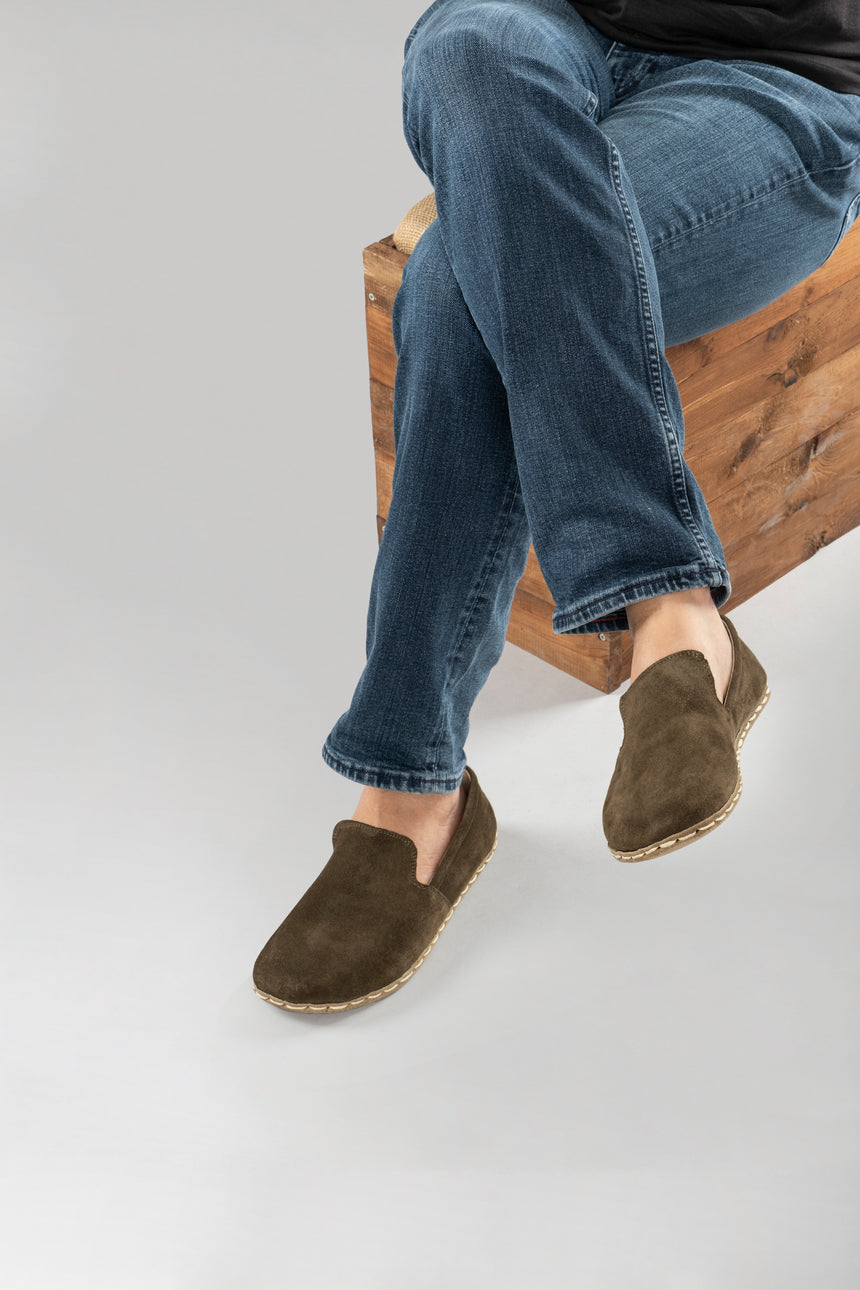 Men's Khaki Green Suede Minimalists - Atlantis Handmade Shoes - 