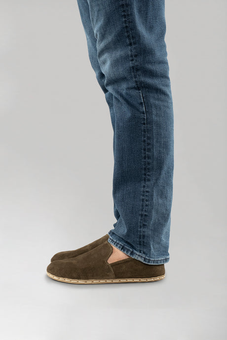 Men's Khaki Green Suede Minimalists - Atlantis Handmade Shoes - 