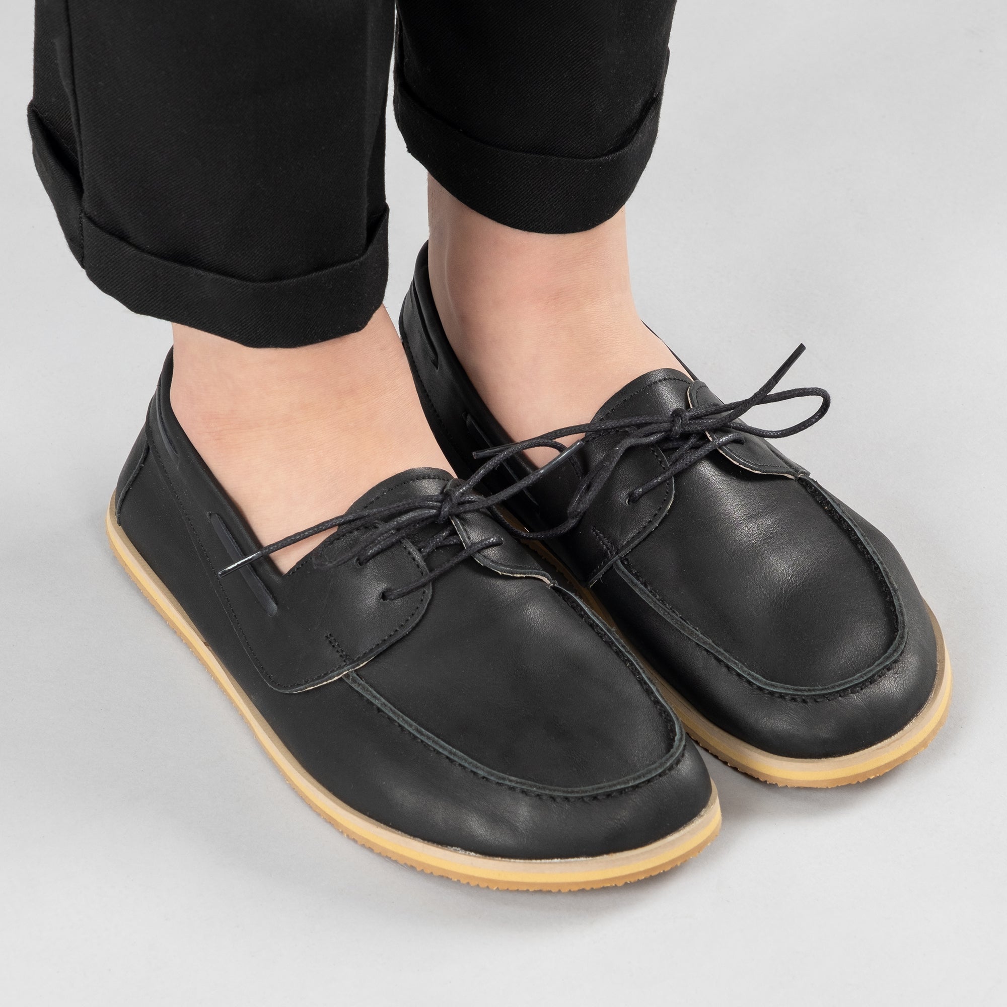 靴 SOPHNET. LEATHER BOAT SHOES BLACK/27.5cm Men's Black Boat Shoes - Turkish Handmade Barefoot Shoes