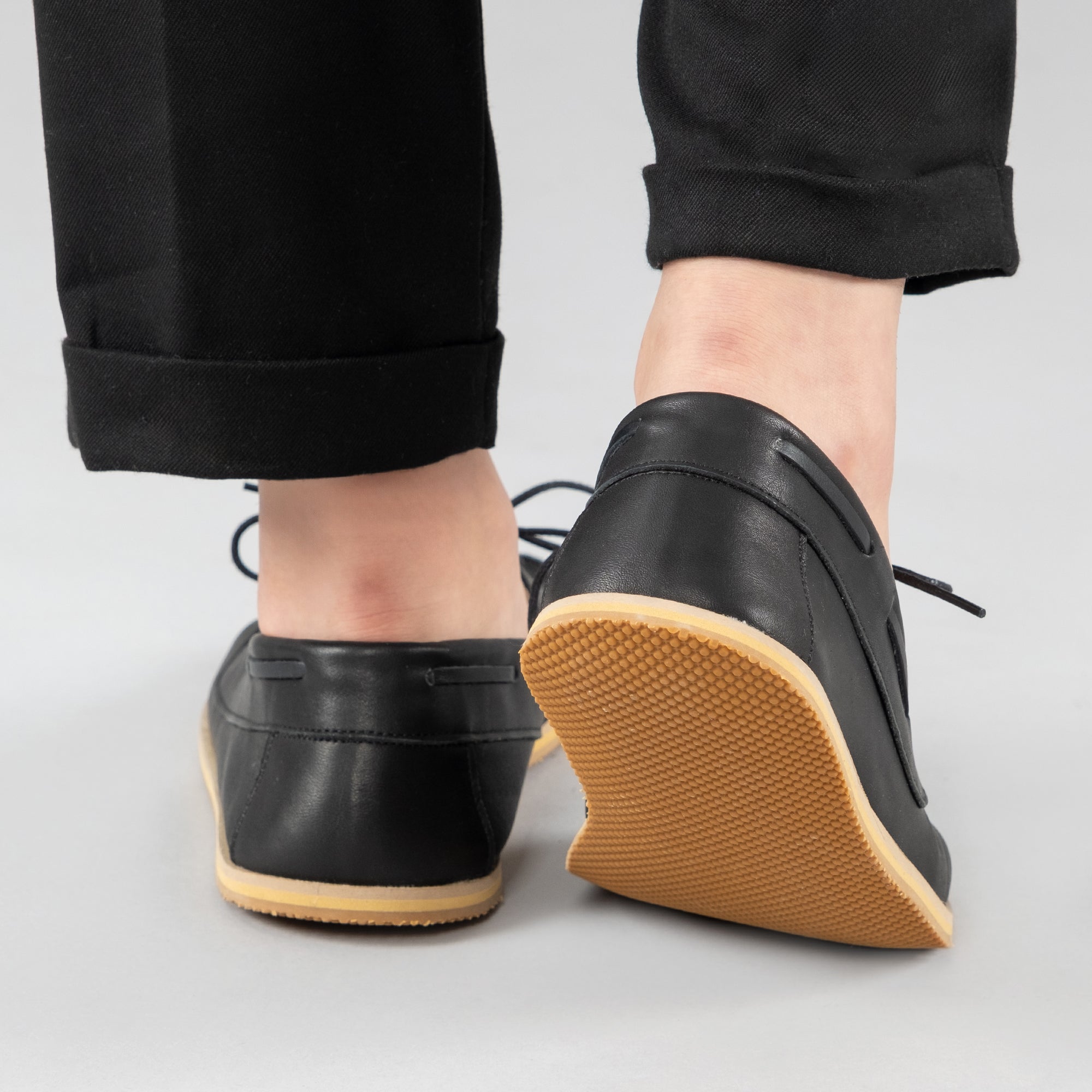 Men's Black Boat Shoes - Turkish Handmade Barefoot Shoes