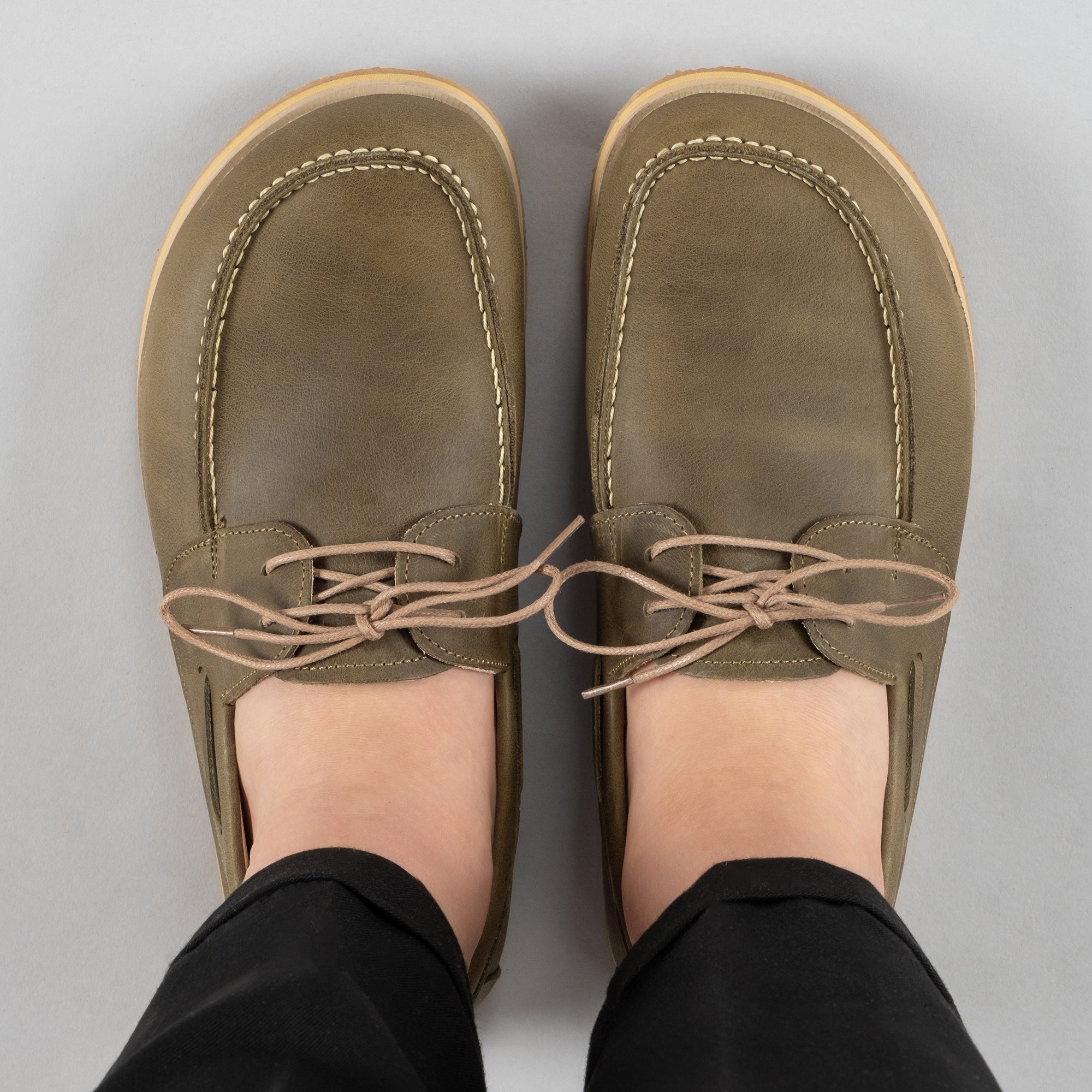 Men's Green Boat Shoes - Turkish Handmade Barefoot Shoes