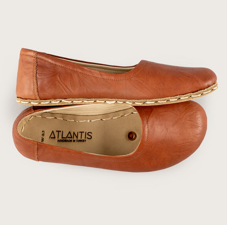 Women’s Wrinkled Brown Barefoot Ballet Flats - Atlantis Handmade Shoes - 4110060541545