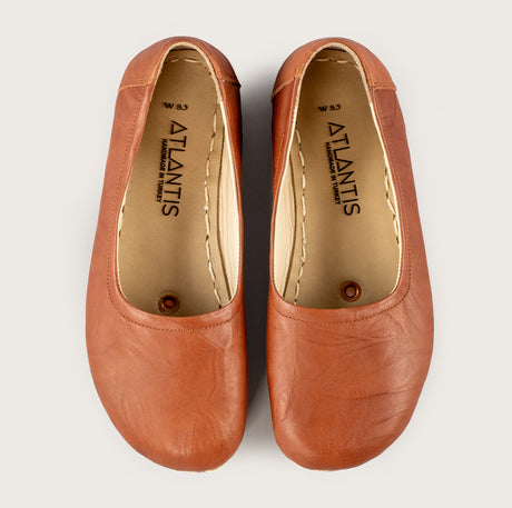 Women’s Wrinkled Brown Barefoot Ballet Flats - Atlantis Handmade Shoes - 4110060541545