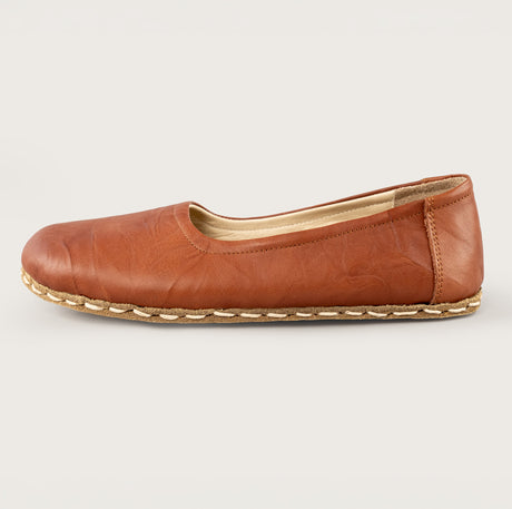 Women’s Wrinkled Brown Barefoot Ballet Flats - Atlantis Handmade Shoes - 4110060541545