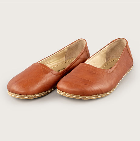 Women’s Wrinkled Brown Barefoot Ballet Flats - Atlantis Handmade Shoes - 4110060541545