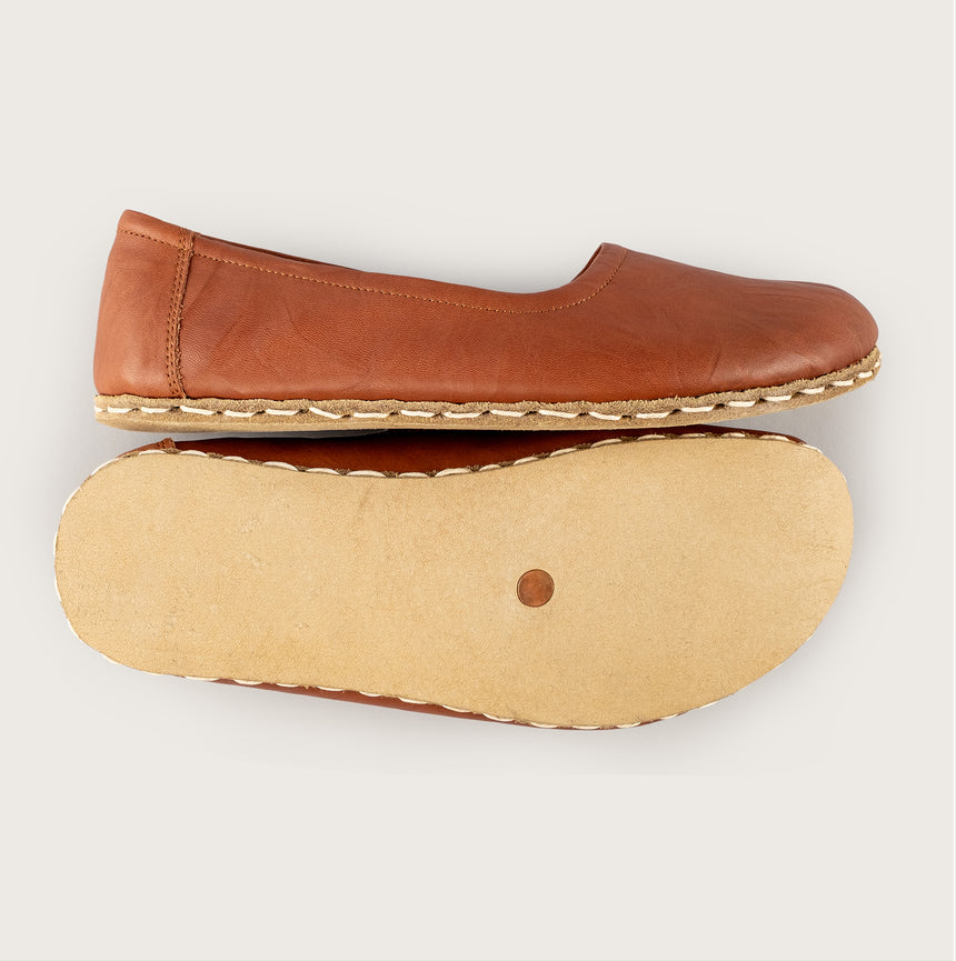 Women’s Wrinkled Brown Barefoot Ballet Flats - Atlantis Handmade Shoes - 4110060541545