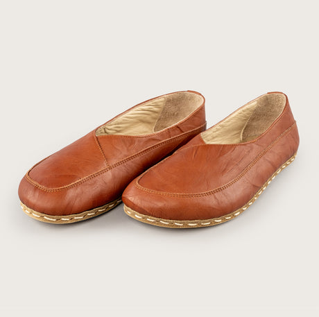 Women’s Wrinkled Brown Barefoot Cross Ballet Flats - Atlantis Handmade Shoes - 4110060565541