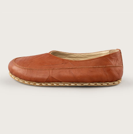 Women’s Wrinkled Brown Barefoot Cross Ballet Flats - Atlantis Handmade Shoes - 4110060565541