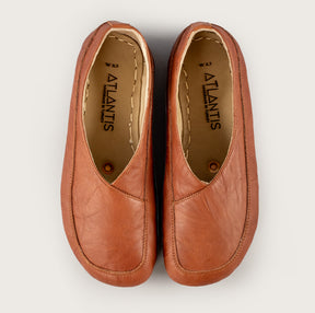 Women’s Wrinkled Brown Barefoot Cross Ballet Flats - Atlantis Handmade Shoes - 4110060565541
