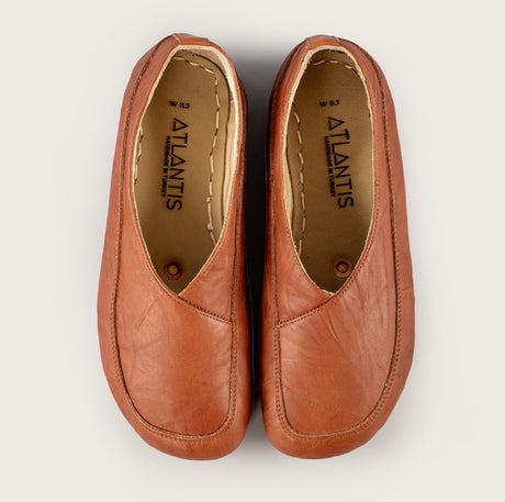 Women’s Wrinkled Brown Barefoot Cross Ballet Flats - Atlantis Handmade Shoes - 4110060565541