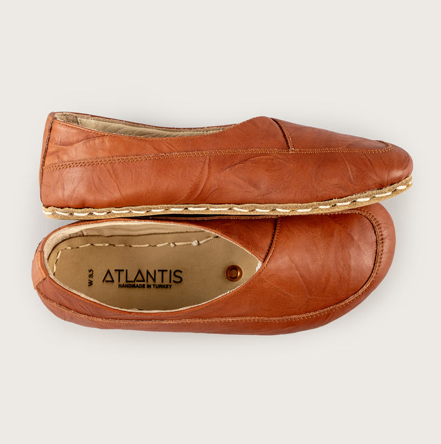 Women’s Wrinkled Brown Barefoot Cross Ballet Flats - Atlantis Handmade Shoes - 4110060565541