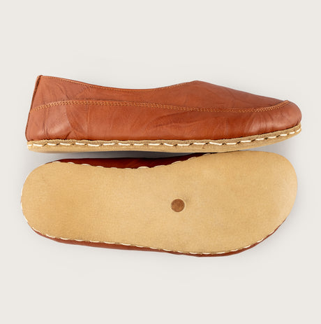 Women’s Wrinkled Brown Barefoot Cross Ballet Flats - Atlantis Handmade Shoes - 4110060565541