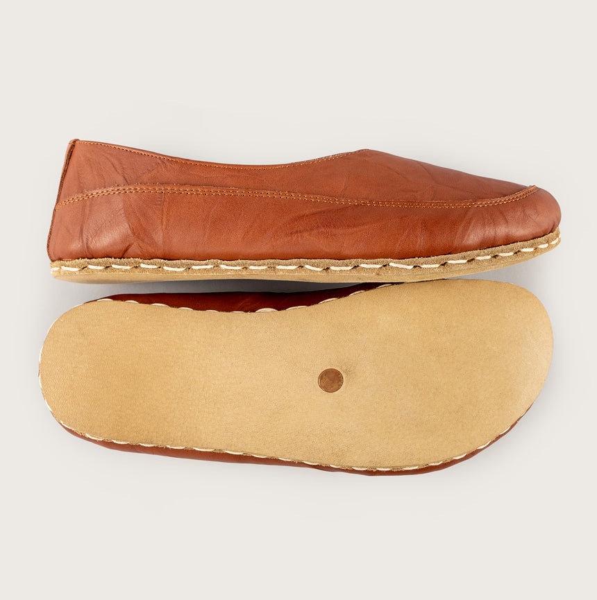 Women’s Wrinkled Brown Barefoot Cross Ballet Flats - Atlantis Handmade Shoes - 4110060565541