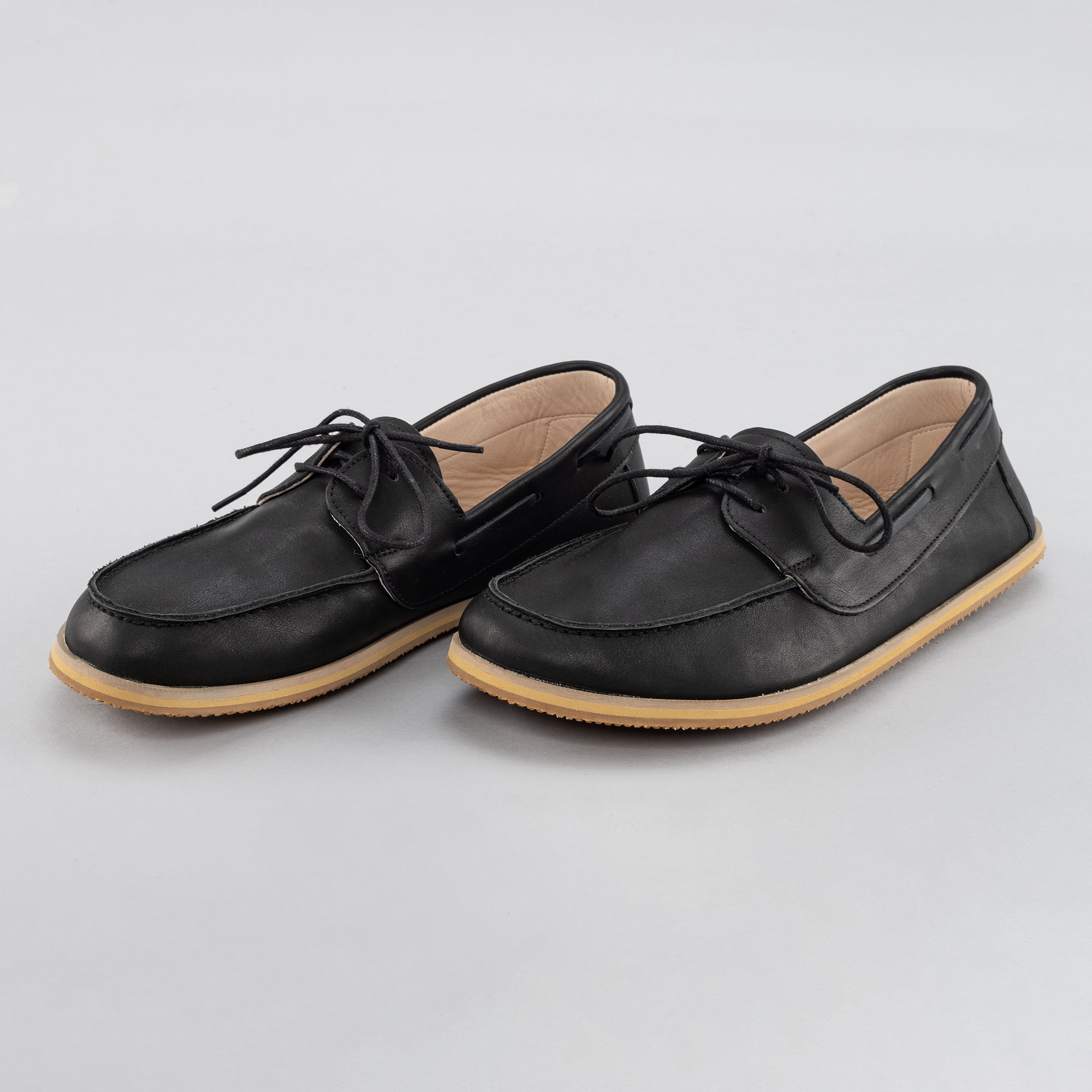 Men's Black Boat Shoes - Turkish Handmade Barefoot Shoes