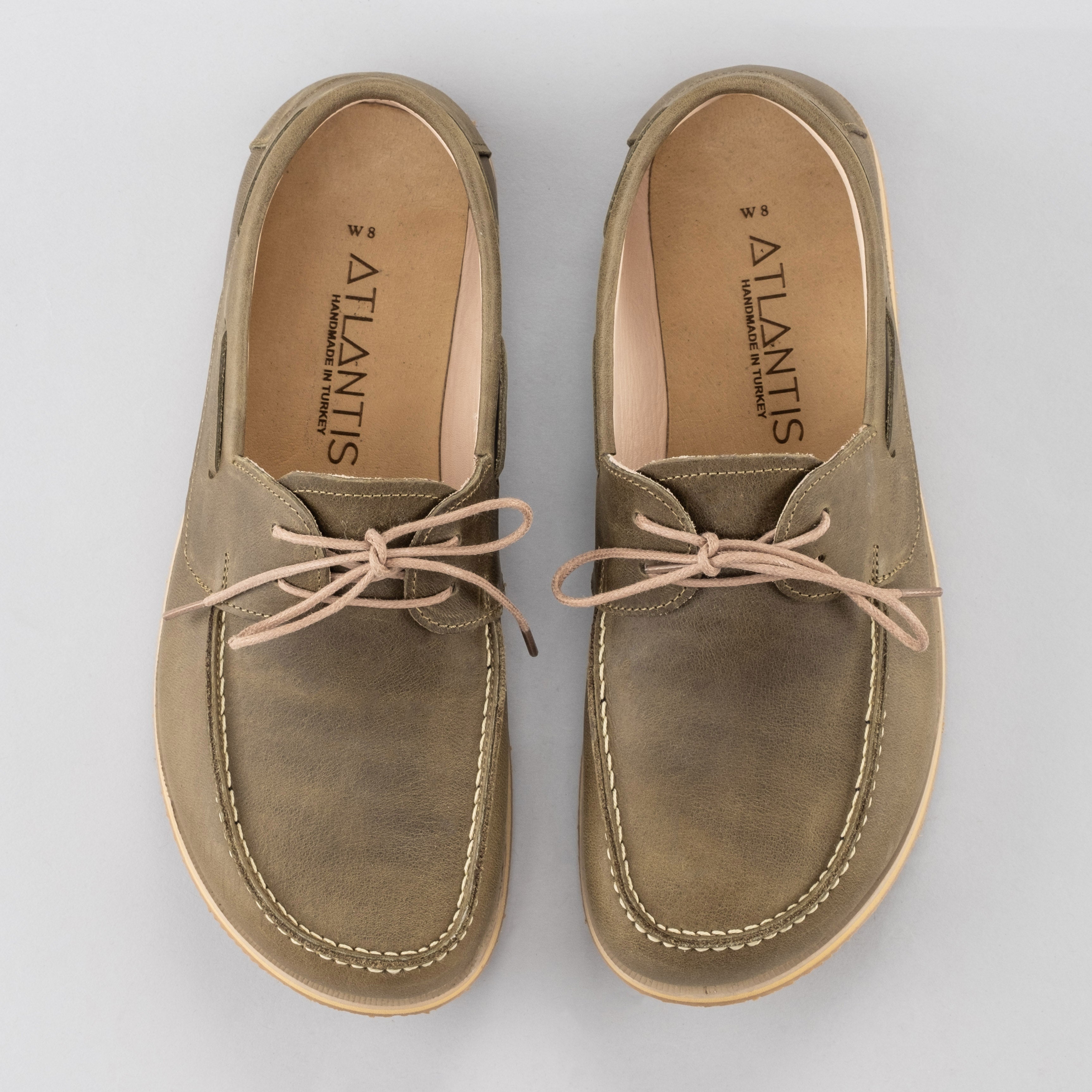 Men's Green Boat Shoes - Turkish Handmade Barefoot Shoes
