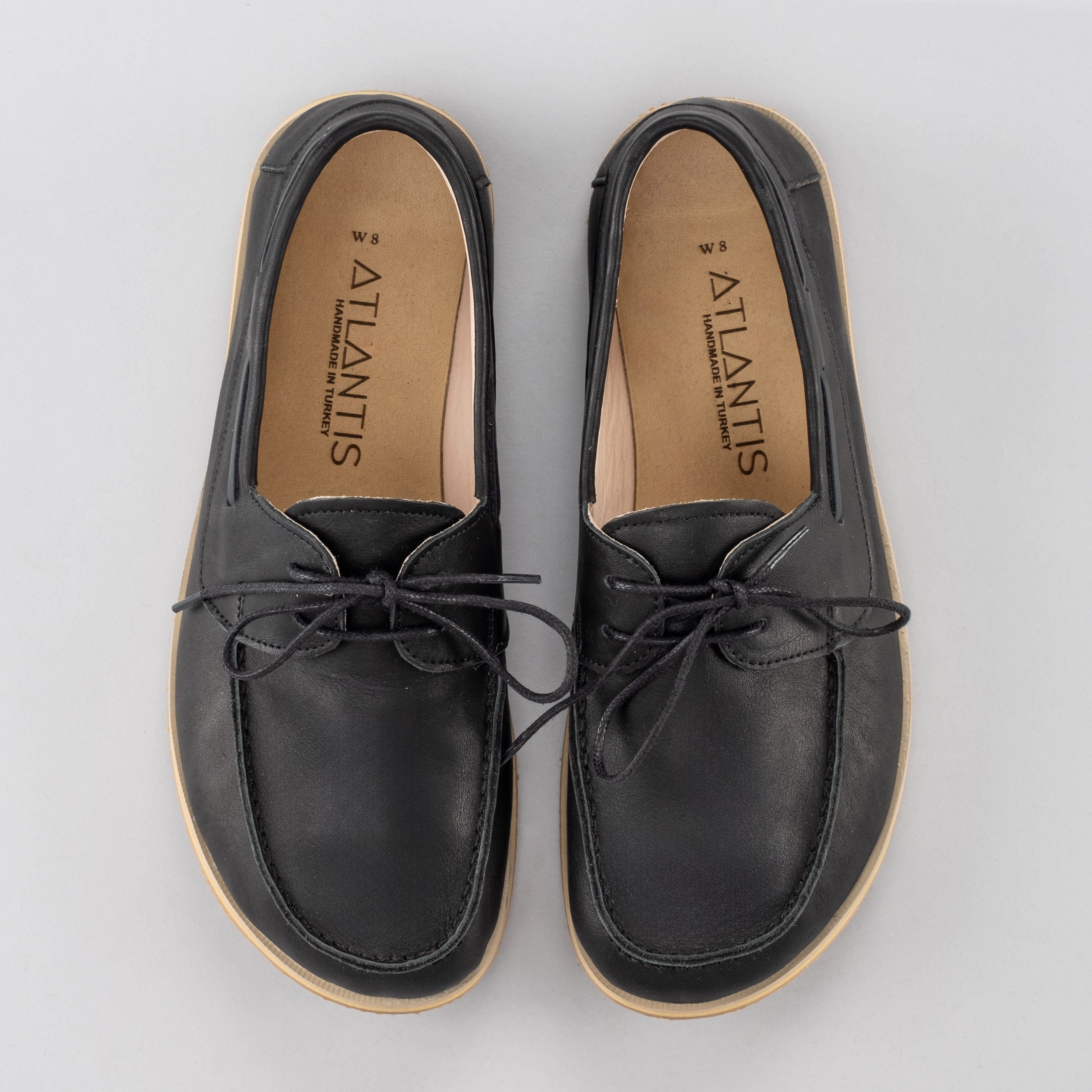 Men's Black Boat Shoes - Turkish Handmade Barefoot Shoes