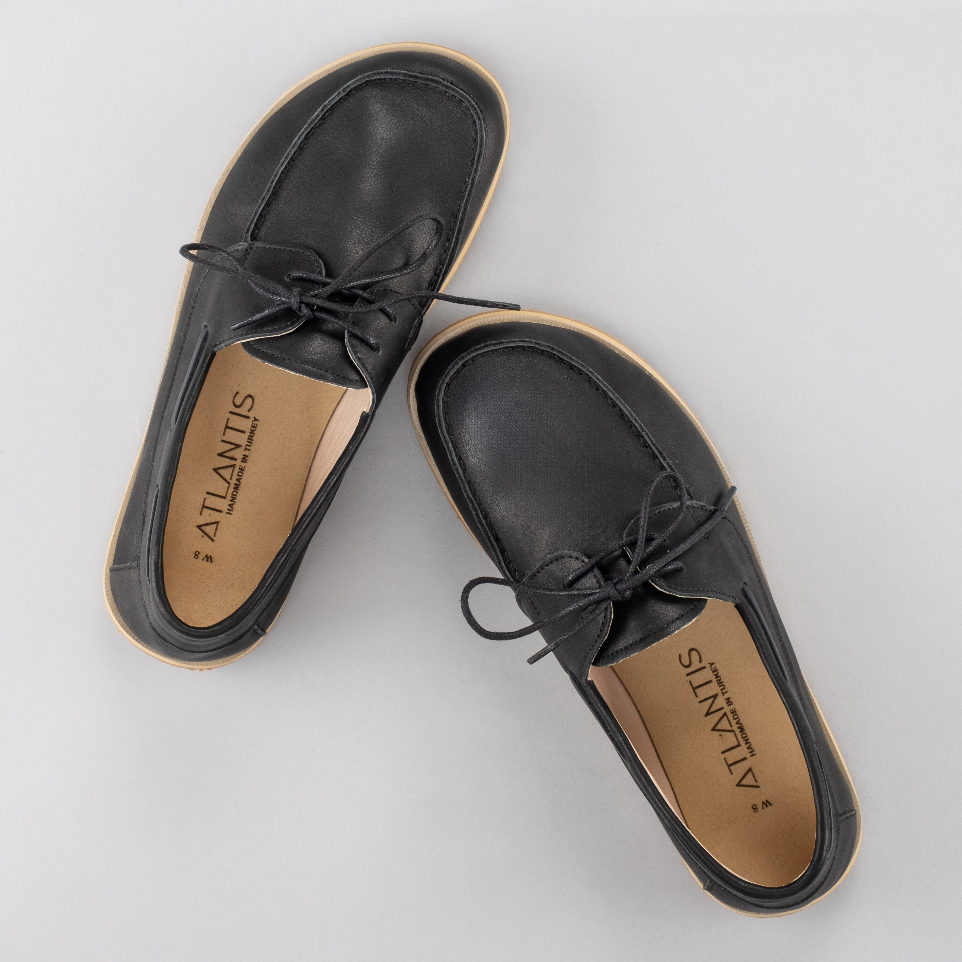 Men's Black Boat Shoes - Turkish Handmade Barefoot Shoes