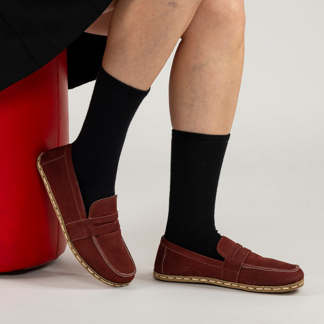 Women's Burgundy Penny Loafers - Atlantis Handmade Shoes -