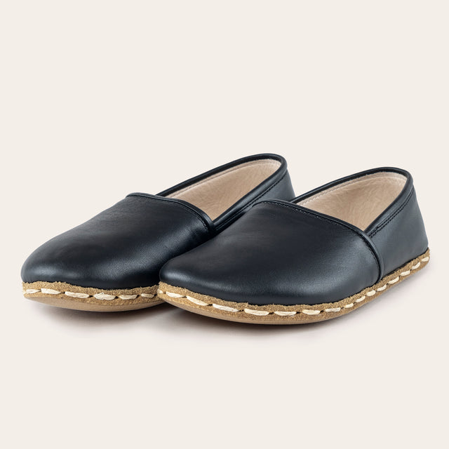 Kid's Black Barefoot Loafers - Atlantis Handmade Shoes -