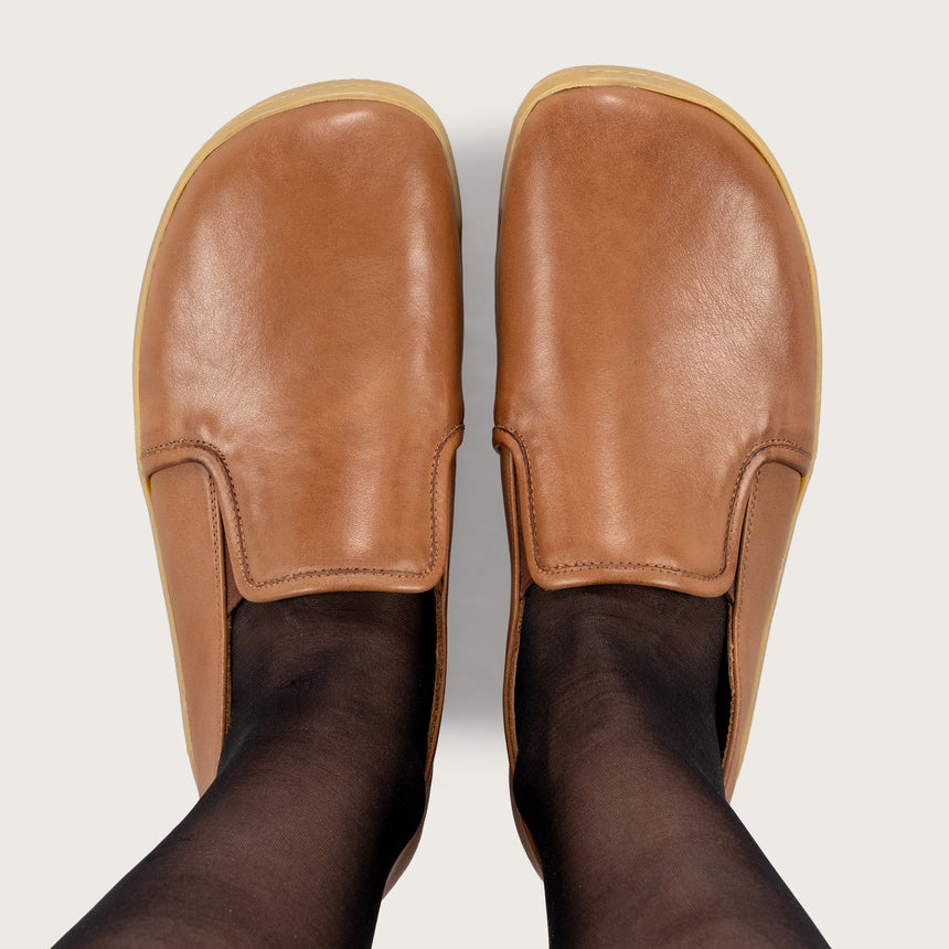 Sandfarbene Pennyloafer für Damen